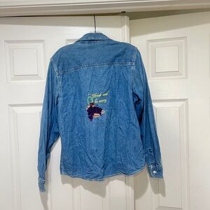 VNTG GAP Women‎ Large Embroidery Blue  Button Up Long Sleeve Denim Shirt Western